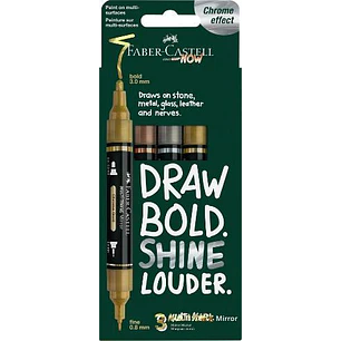 Faber-Castell Multimark Acrylic Pack con 3 Rotuladores Acrilicos Doble Punta - Puntas Redondas de 1mm y 3mm - Tinta Acrilica a Base de Agua - Colores 