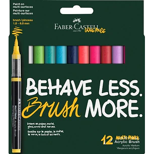Faber-Castell Multimark Acrylic Brush Dopamin Pack con 12 Rotuladores Acrilicos Punta Pincel - Trazo de 1 a 6mm - Tinta Acrilica a Base de Agua - Colo