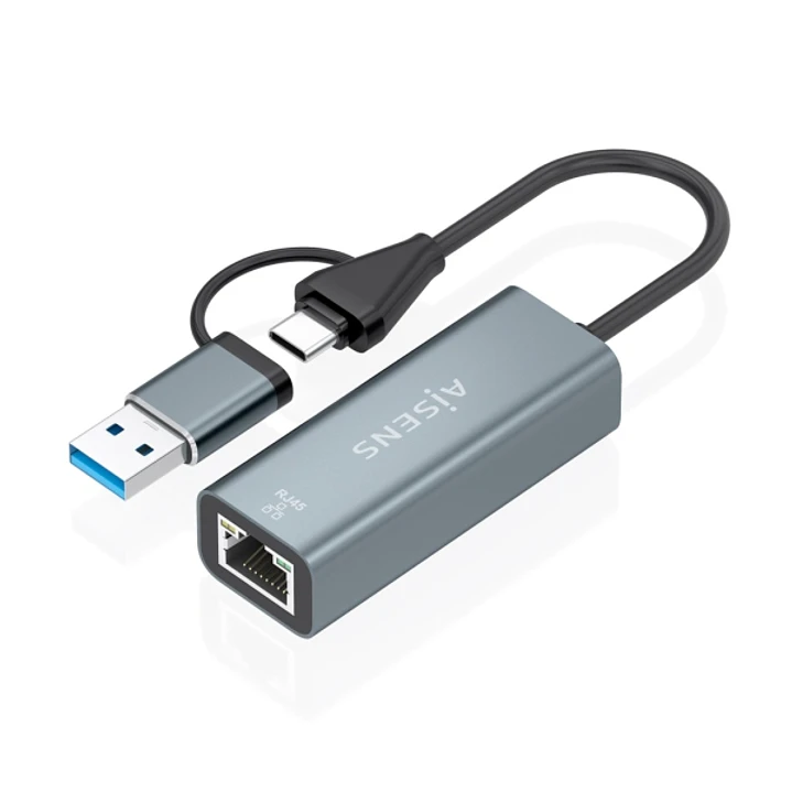Aisens Conversor USB3.2 Gen1 + USB-C a Ethernet Gigabit 10/100/1000 Mbps - 15cm - Color Gris 1