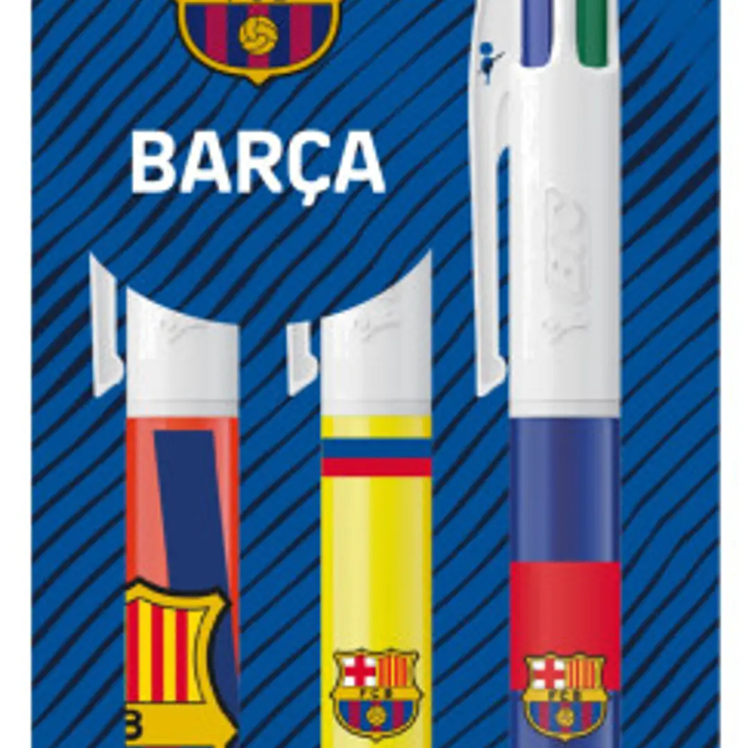 Bic 4 Colours Barça Pack con 3 Boligrafos de Bola Retractil - 3 Diseños Diferentes - Punta Media de 1.0mm 1
