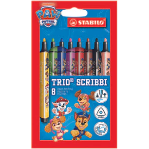 Stabilo Trio Scribbi Patrulla Canina Pack con 8 Rotuladores con Diseños de la Patrulla Canina - Punta de Fibra Amortiguada - Trazo entre 1,5-2mm - For
