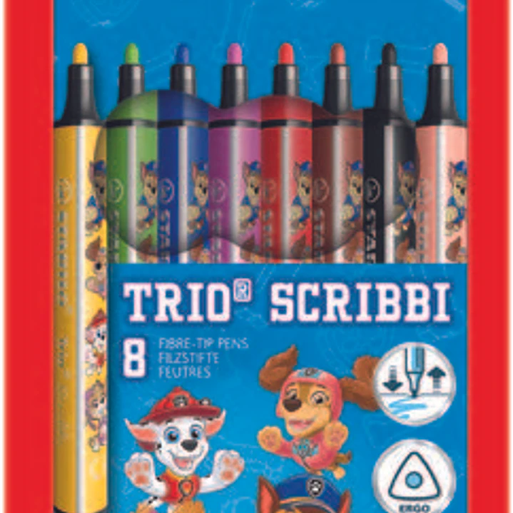 Stabilo Trio Scribbi Patrulla Canina Pack con 8 Rotuladores con Diseños de la Patrulla Canina - Punta de Fibra Amortiguada - Trazo entre 1,5-2mm - For 1