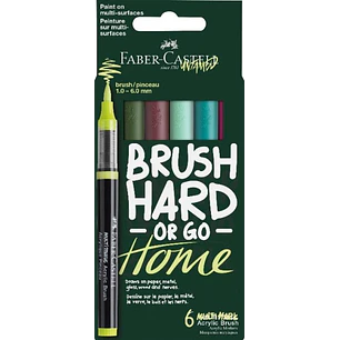 Faber-Castell Multimark Acrylic Brush Pack con 6 Rotuladores Acrilicos Punta Pincel - Trazo de 1 a 6mm - Tinta Acrilica a Base de Agua - Colores Tende