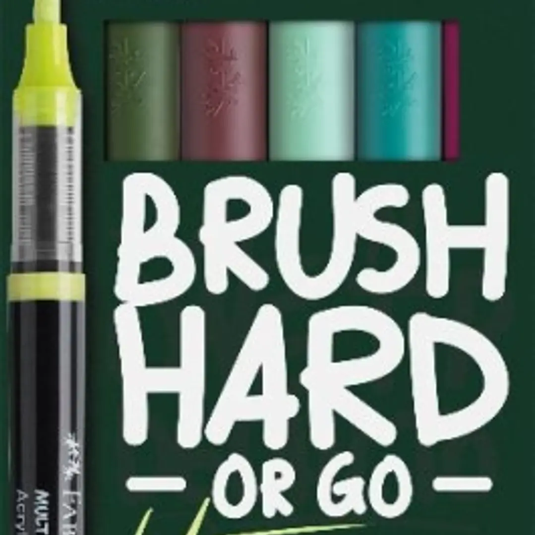 Faber-Castell Multimark Acrylic Brush Pack con 6 Rotuladores Acrilicos Punta Pincel - Trazo de 1 a 6mm - Tinta Acrilica a Base de Agua - Colores Tende 1