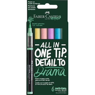 Faber-Castell Multimark Acrylic Brush Pack con 6 Rotuladores Acrilicos Punta Pincel - Trazo de 1 a 6mm - Tinta Acrilica a Base de Agua - Colores Paste