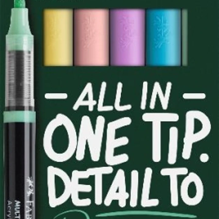 Faber-Castell Multimark Acrylic Brush Pack con 6 Rotuladores Acrilicos Punta Pincel - Trazo de 1 a 6mm - Tinta Acrilica a Base de Agua - Colores Paste 1