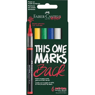 Faber-Castell Multimark Acrylic Brush Pack con 6 Rotuladores Acrilicos Punta Pincel - Trazo de 1 a 6mm - Tinta Acrilica a Base de Agua - Colores Basic