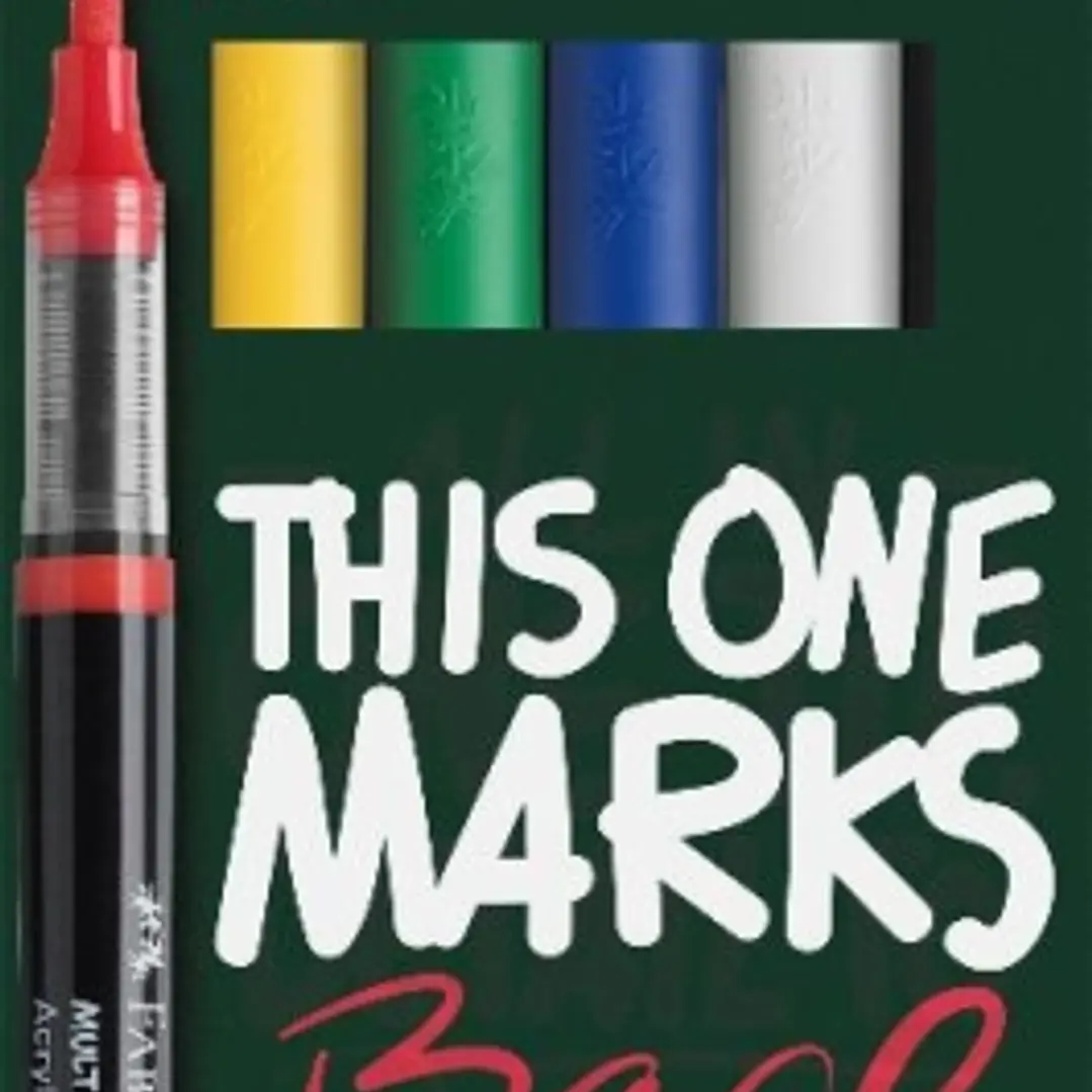 Faber-Castell Multimark Acrylic Brush Pack con 6 Rotuladores Acrilicos Punta Pincel - Trazo de 1 a 6mm - Tinta Acrilica a Base de Agua - Colores Basic 1