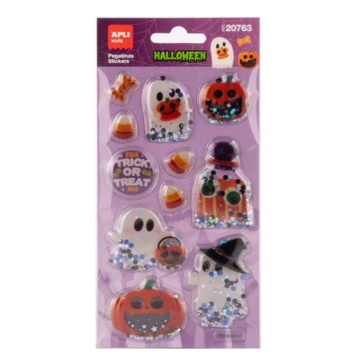 Apli Kids Glitter Movil Pack con 11 Pegatinas de Halloween - Con Efecto Glitter Movil que Aportan Brillo, Color y Movimiento 1