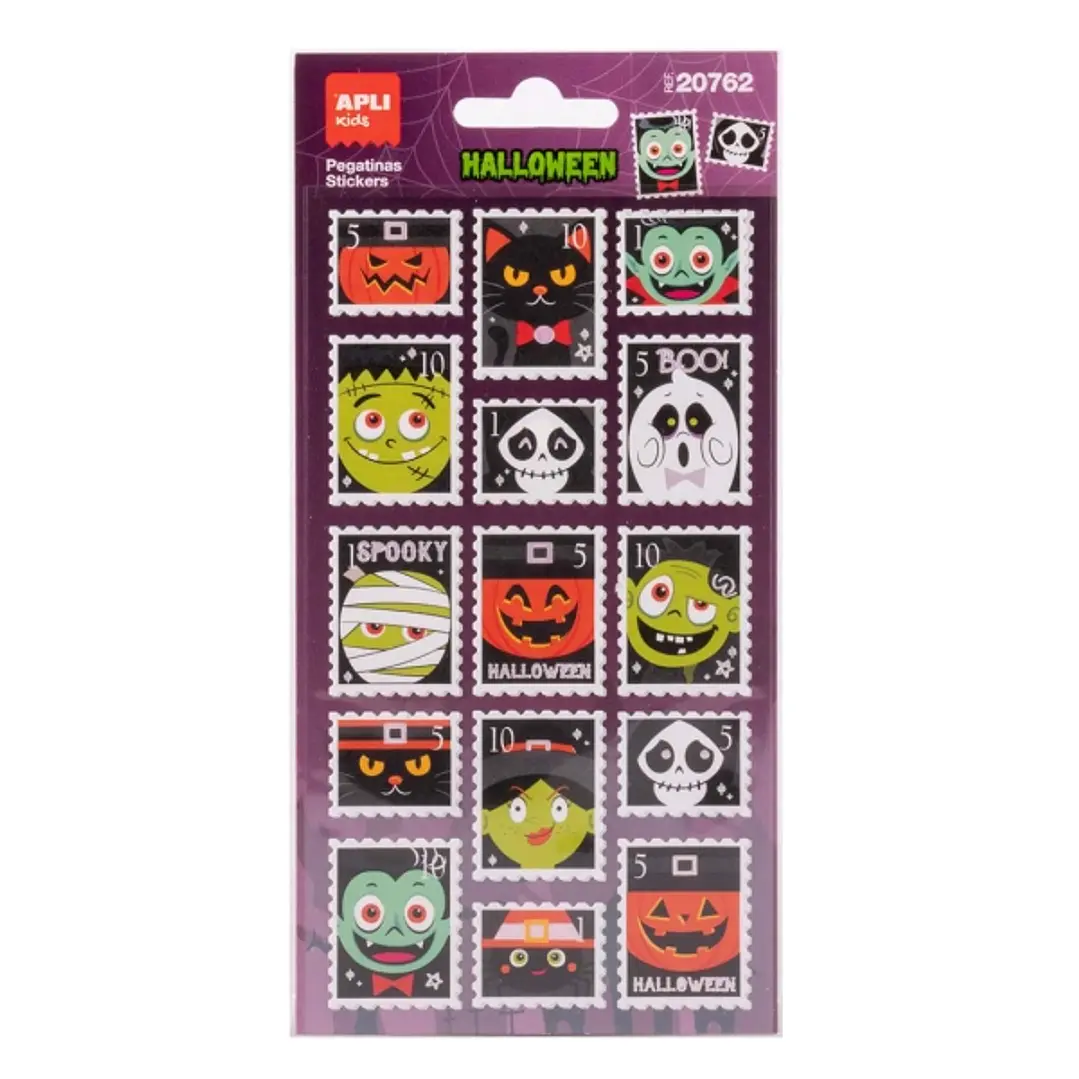 Apli Kids Sellos Pack con 30 Pegatinas de Halloween con Forma de Sello Postal - Perfectas para Decorar Cuadernos, Agendas, etc... 1