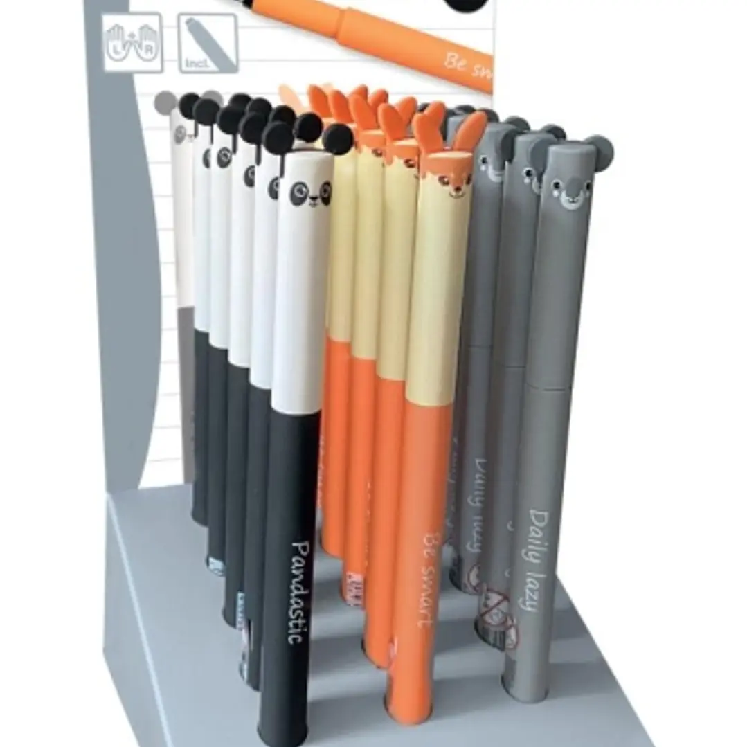 Eberhard Faber Animal Pen Expositor con 15 Plumas Estilograficas - Ancho de Trazo M - Capuchon con Formas de Animales - Tacto Soft - Tinta de Color Az 1