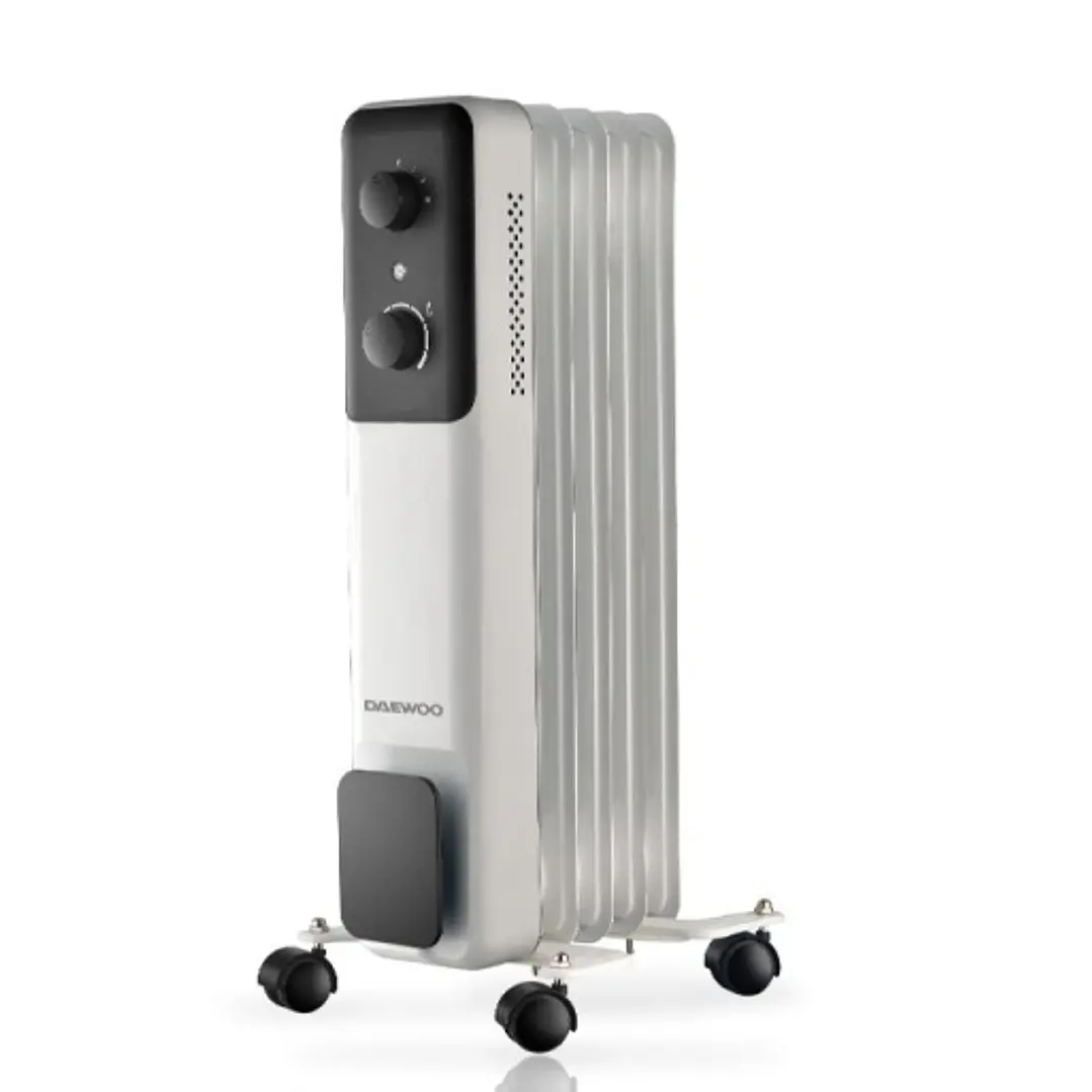 Daewoo DW9504 Radiador de Aceite - Potencia 1000W - 5 Elementos - Termostato Regulable - Ruedas - Asa de Transporte - Funcionamiento Automatico - Colo 1