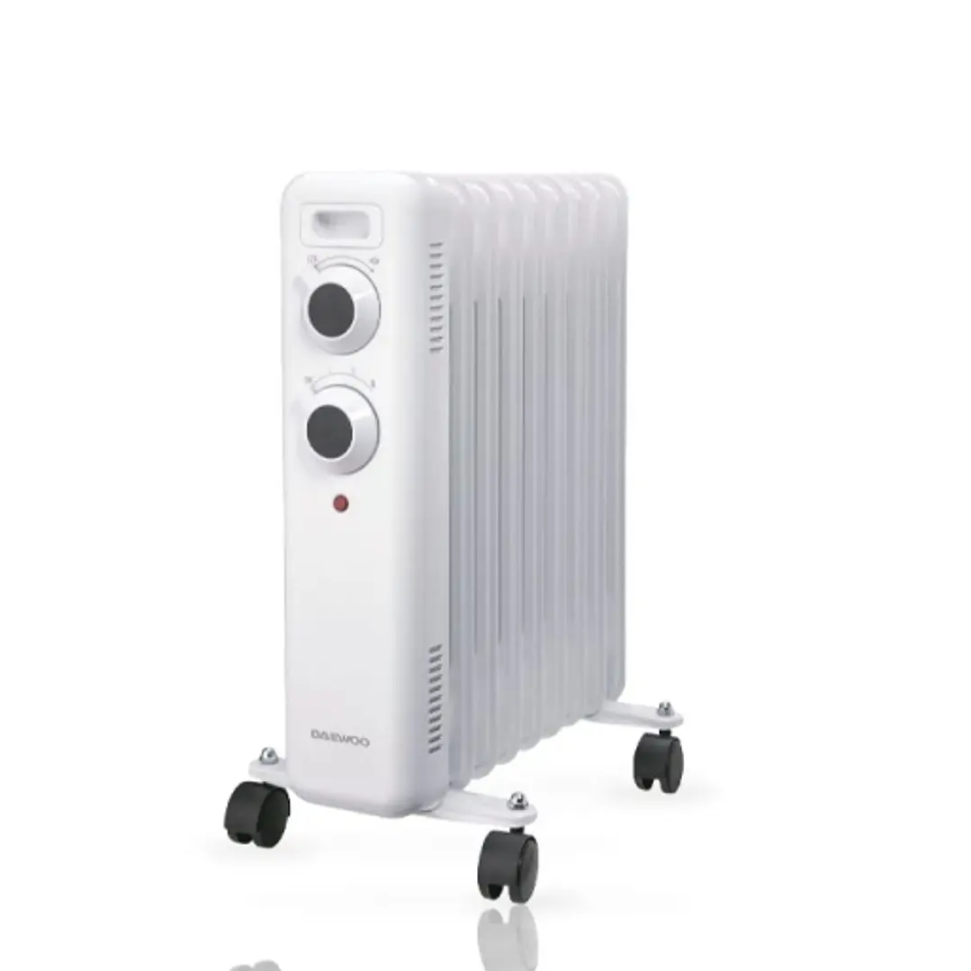 Daewoo DW9503 Radiador de Aceite - Potencia 2000W - 9 Elementos - Termostato Regulable - Ruedas - Asa de Transporte - Indicador Luminoso - Color Blanc 1