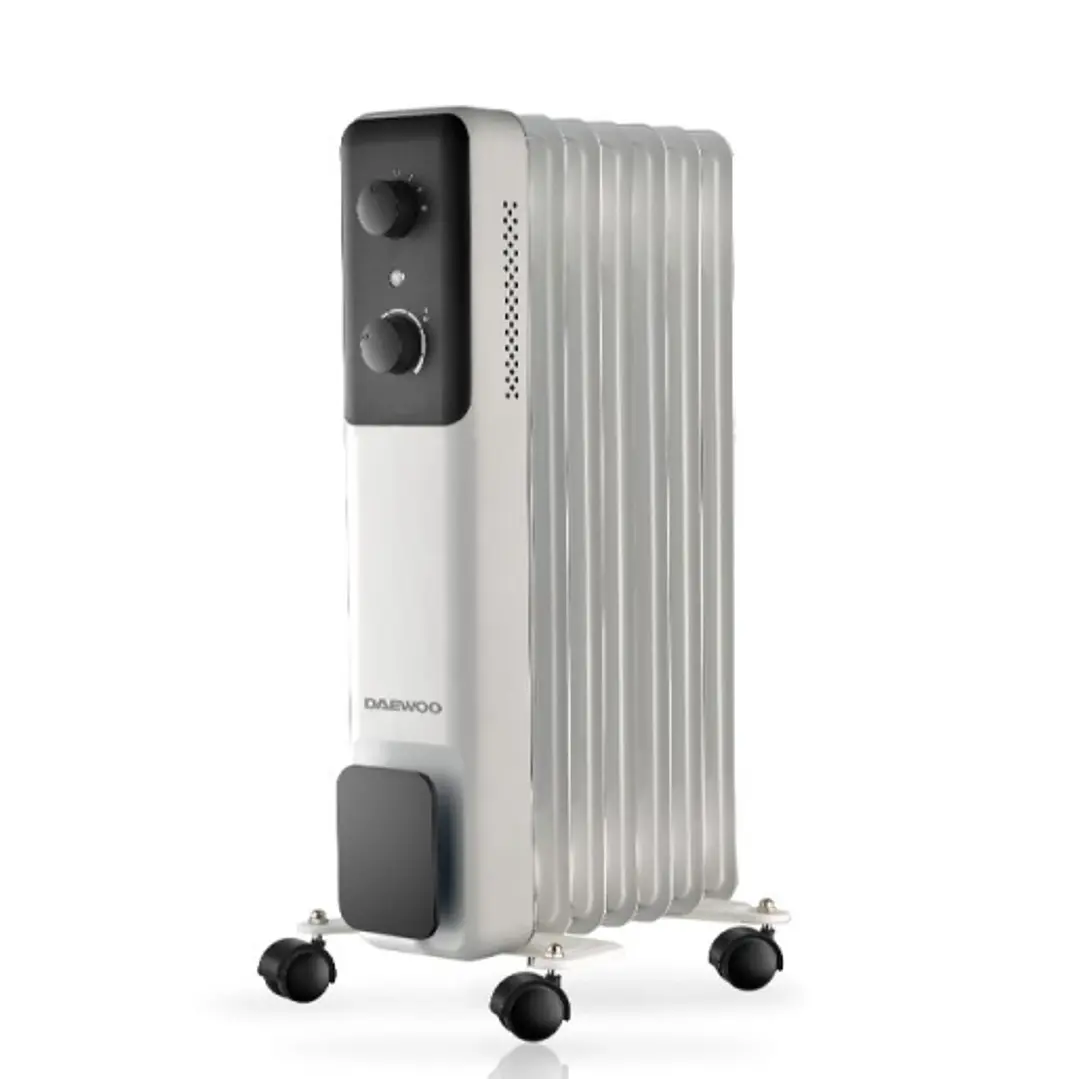 Daewoo DW9505 Radiador de Aceite - Potencia 1500W - 7 Elementos - Termostato Regulable - Ruedas - Asa de Transporte - Funcionamiento Automatico - Colo 1