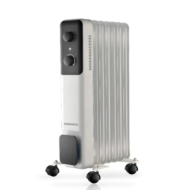 Daewoo DW9505 Radiador de Aceite - Potencia 1500W - 7 Elementos - Termostato Regulable - Ruedas - Asa de Transporte - Funcionamiento Automatico - Colo 1