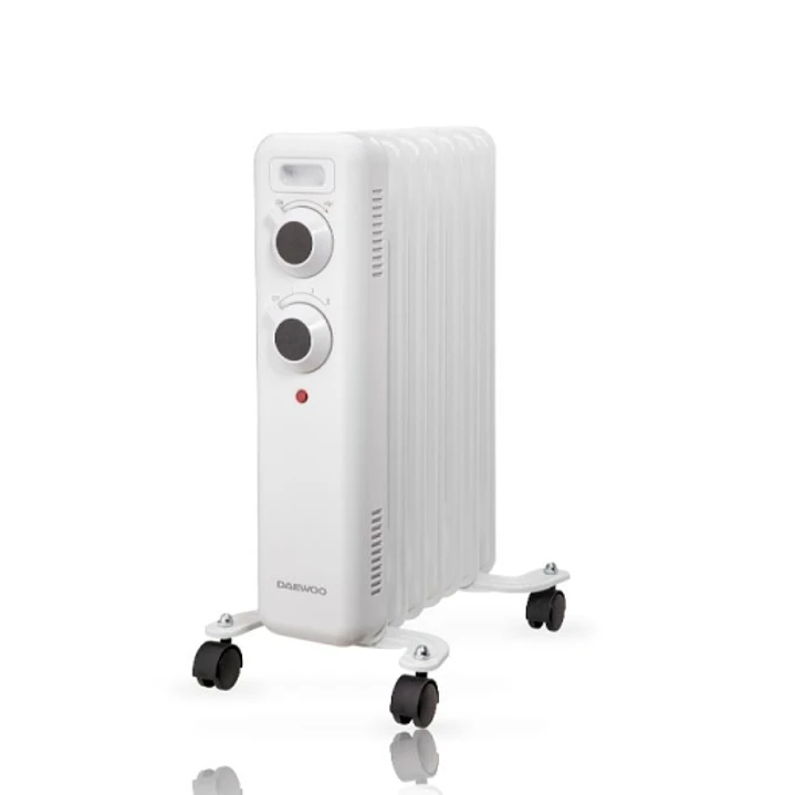 Daewoo DW9502 Radiador de Aceite - Potencia 1500W - 7 Elementos - Termostato Regulable - Ruedas - Asa de Transporte - Indicador Luminoso - Color Blanc 1