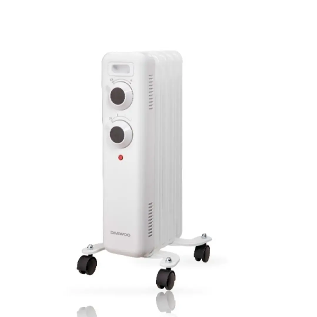 Daewoo DW9501 Radiador de Aceite - Potencia 1000W - 5 Elementos - Termostato Regulable - Ruedas - Asa de Transporte - Indicador Luminoso - Color Blanc 1