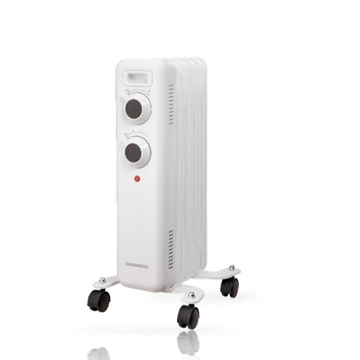 Daewoo DW9501 Radiador de Aceite - Potencia 1000W - 5 Elementos - Termostato Regulable - Ruedas - Asa de Transporte - Indicador Luminoso - Color Blanc 1