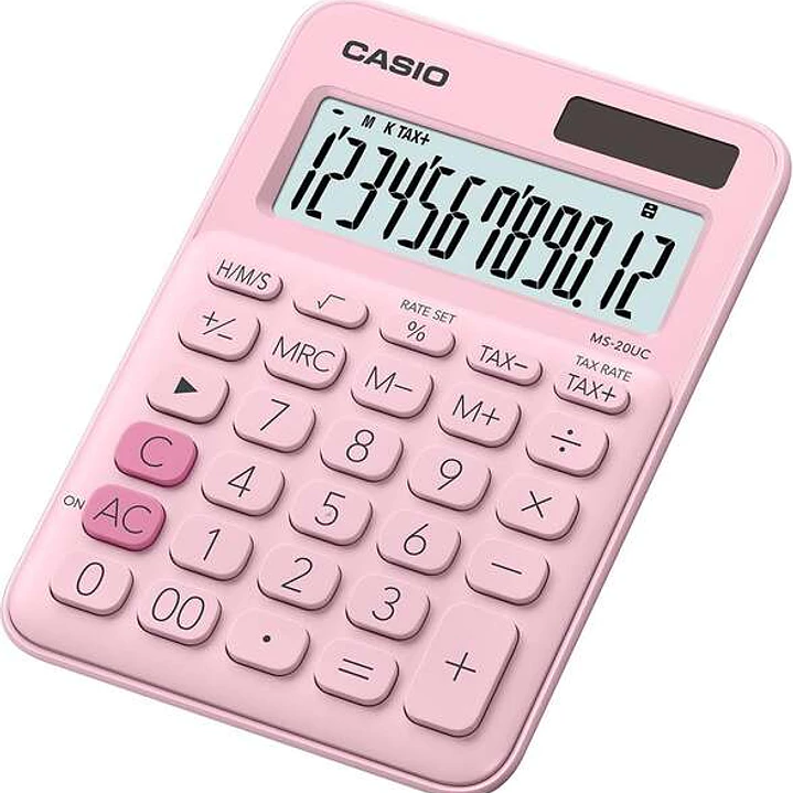 Casio MS-20UC Calculadora de Sobremesa Pequeña - Pantalla LCD de 12 Digitos - Alimentacion Solar y Pilas - Color Rosa 1