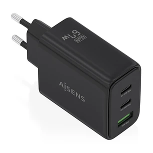 Aisens Cargador GAN 67W - 2x USB-C PD3.0 QC4.0 - 1xUSB-A QC3.0 - Color Negro