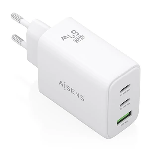 Aisens Cargador GAN 67W - 2x USB-C PD3.0 QC4.0 - 1xUSB-A QC3.0 - Color Blanco