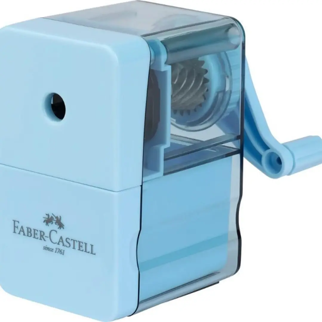 Faber-Castell Sky Blue Afilalapices de Manivela - Para Lapices de hasta 8.4mm Ø - Cuchilla Giratoria de Metal - Color Azul 1