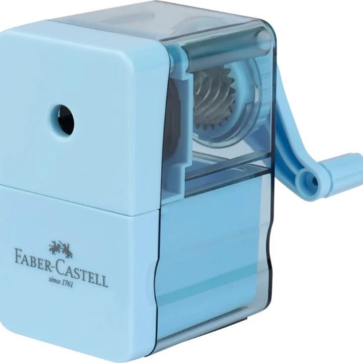 Faber-Castell Sky Blue Afilalapices de Manivela - Para Lapices de hasta 8.4mm Ø - Cuchilla Giratoria de Metal - Color Azul 1