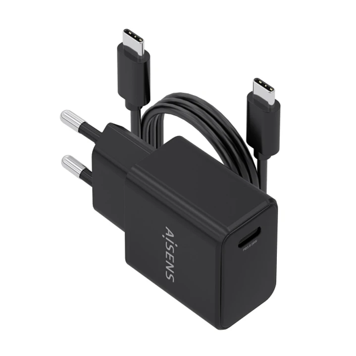 Aisens Cargador Gan 20W - 1xUSB-C PD3.0 - Cable USB-C 1m - Color Negro 1