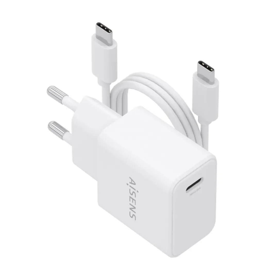Aisens Cargador Gan 20W - 1xUSB-C PD3.0 - Cable USB-C 1m - Color Blanco 1