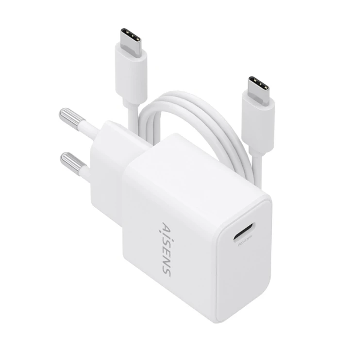 Aisens Cargador Gan 20W - 1xUSB-C PD3.0 - Cable USB-C 1m - Color Blanco 1