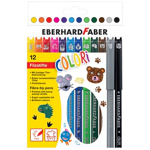 Eberhard Faber Pack con 12 Rotuladores con Estampados de Animales - Trazo de 1mm aprox. - Tinta a Base de Agua - Tapa Ventilada - Colores Surtidos