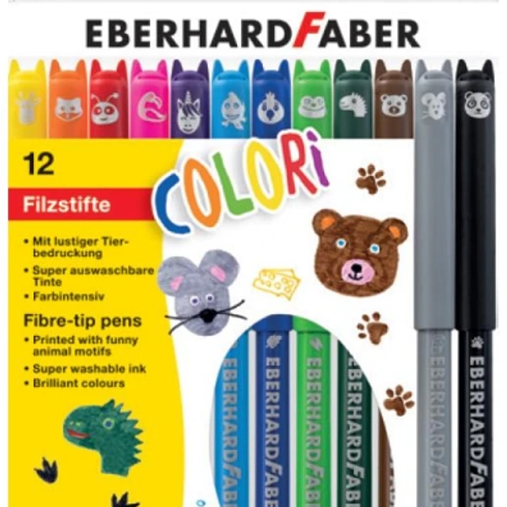Eberhard Faber Pack con 12 Rotuladores con Estampados de Animales - Trazo de 1mm aprox. - Tinta a Base de Agua - Tapa Ventilada - Colores Surtidos 1