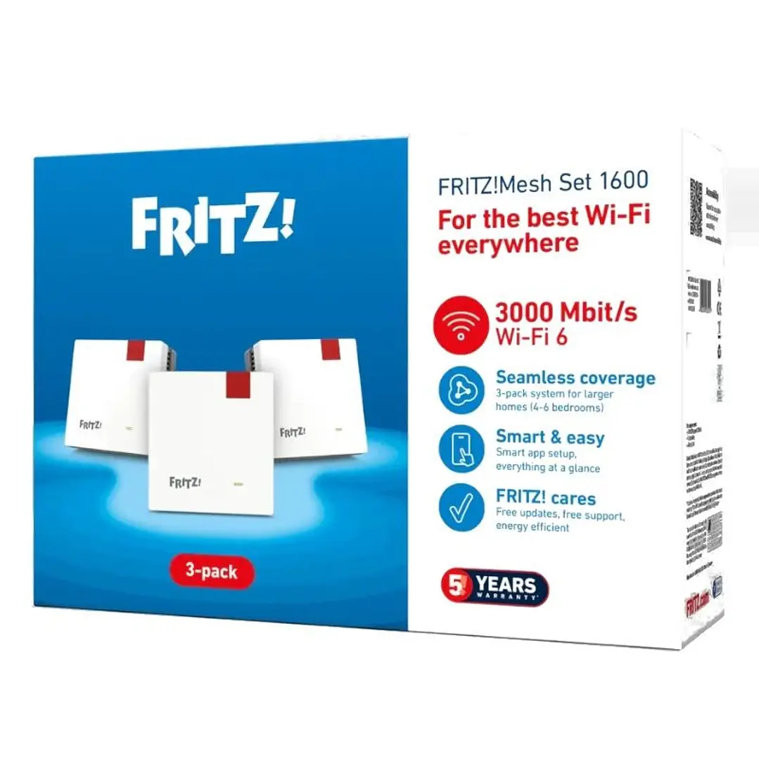 Fritz! Mesh WiFi Set 1600 3-pk Repeater WiFi6 1
