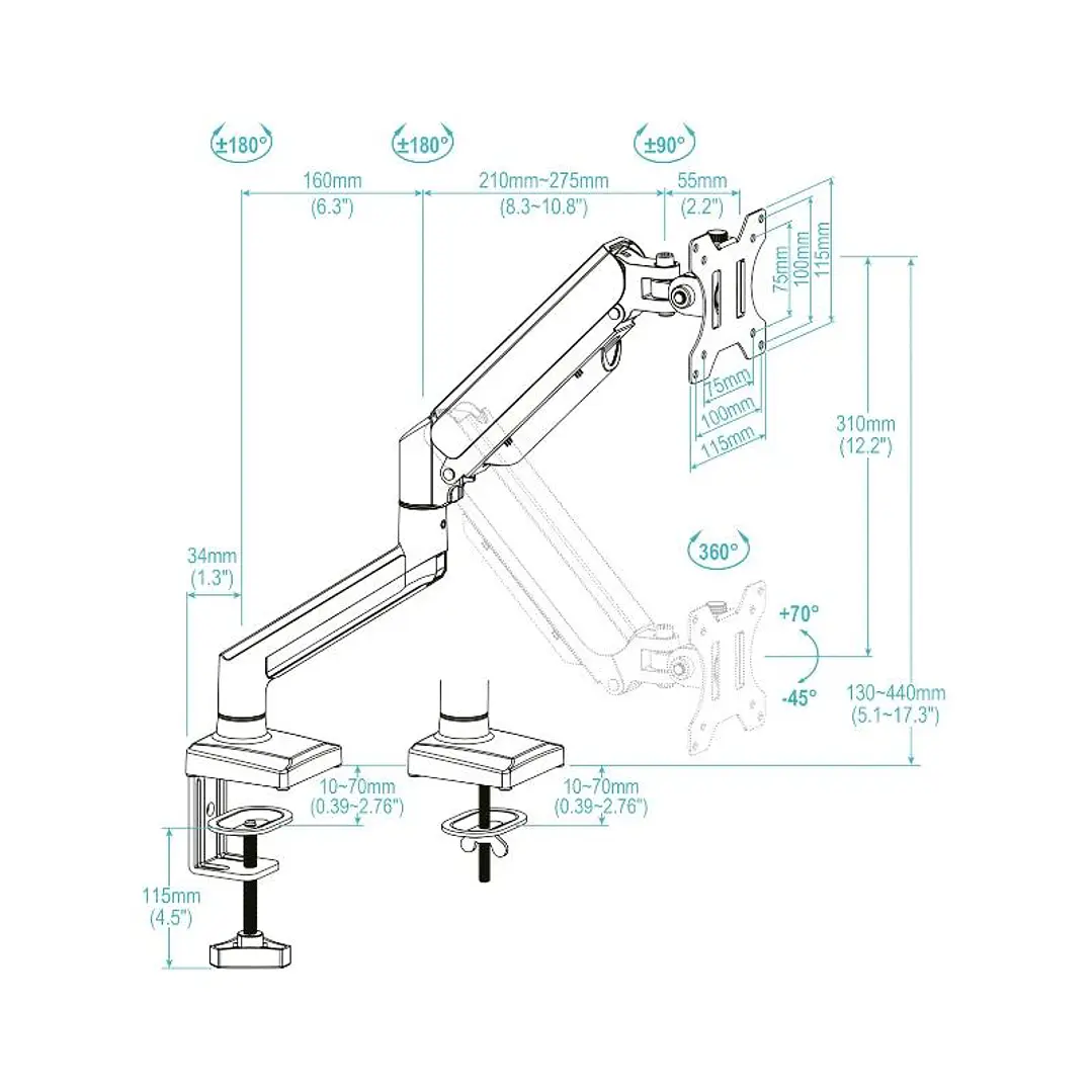 Tooq Soporte mesa DB1334TNR-W 1 brazo 13-34 Blanco 3