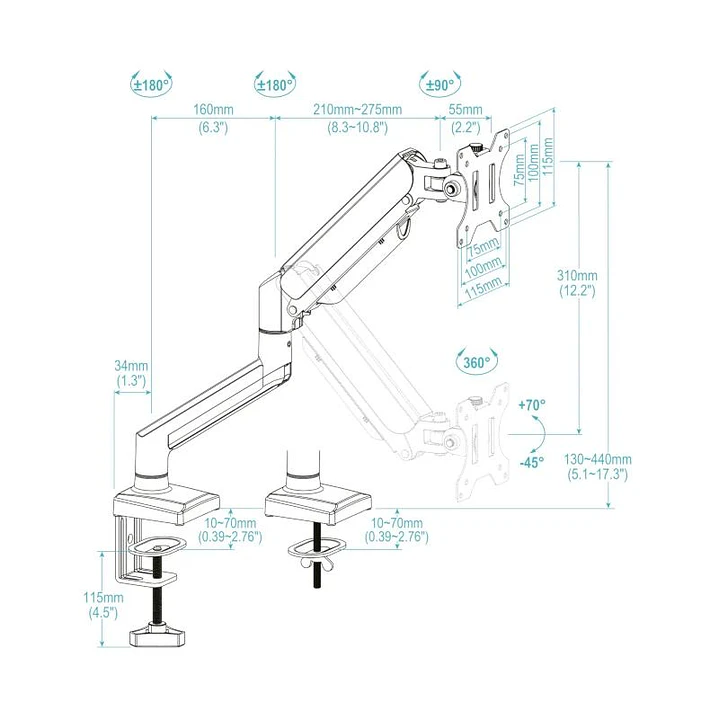 Tooq Soporte mesa DB1334TNR-B 1 brazo 13-34