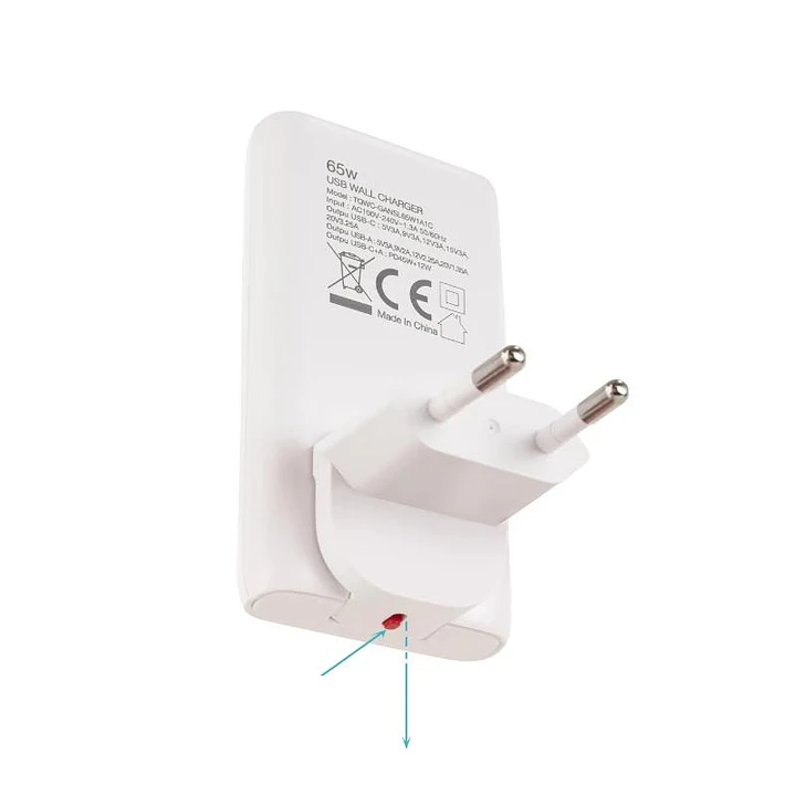 Tooq Cargador pared GAN USB-C/PD + USB-A/QC 65W 3