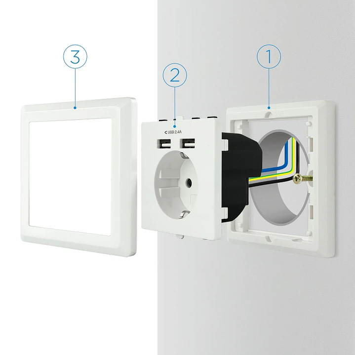 Nanocable Base de enchufe pared schuko+2USB 2.4A 4