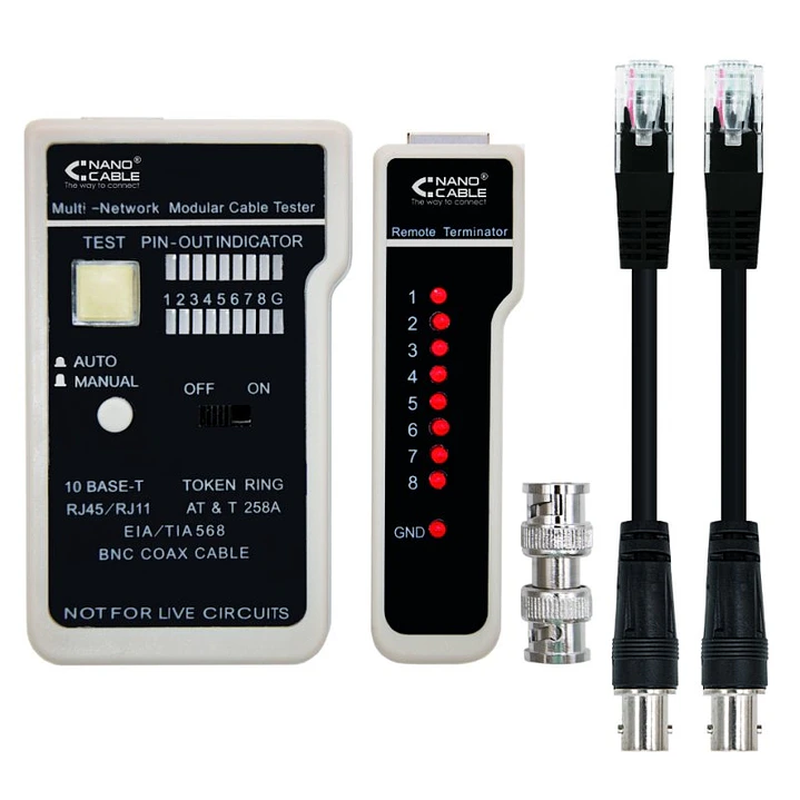 Nanocable Testeador cable RJ11/RJ12/RJ45, coaxial 1