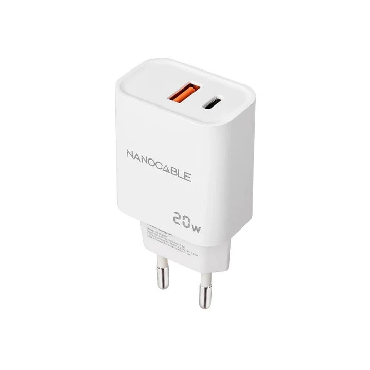 Nanocable Cargador USB-C/PD+USB-A/QC 20W Blanco 1
