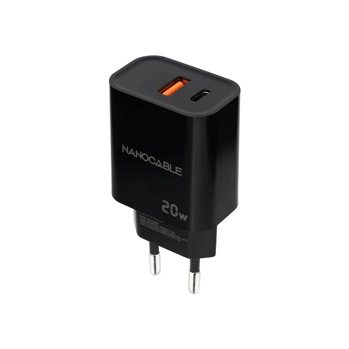 Nanocable Cargador USB-C/PD+USB-A/QC 20W Negro 1