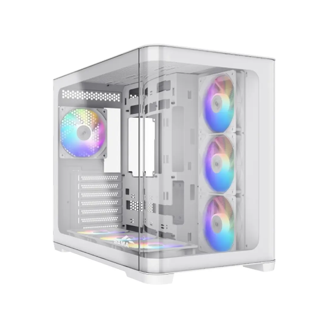 Sama V60 Caja Torre ATX - Lateral Cristal Templado Curvado  - 2 x USB-A 3.0, USB-C 3.2 - 1 x Audio + Micro - 7 Ventiladores ARGB - Color Blanco 1