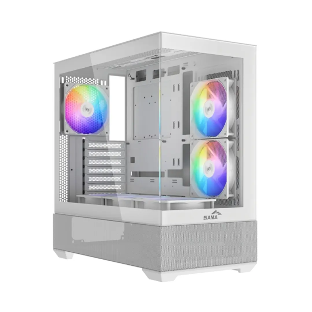 Sama V40 Caja Torre ATX - Lateral Cristal Templado  - 2 x USB-A 3.0, USB-C 3.1 - 1 x Audio 1 x Micro - 6 Ventiladores ARGB - Color Blanco 1