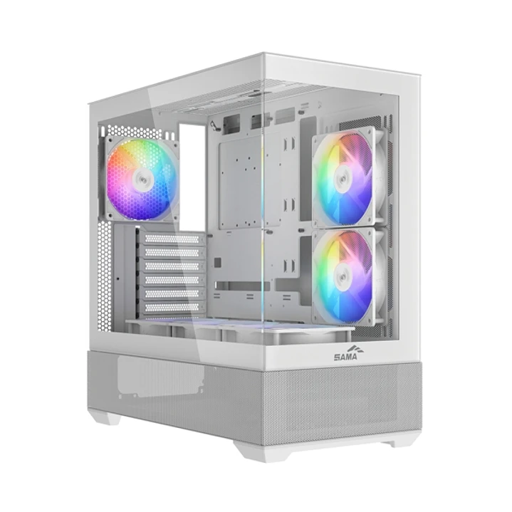Sama V40 Caja Torre ATX - Lateral Cristal Templado  - 2 x USB-A 3.0, USB-C 3.1 - 1 x Audio 1 x Micro - 6 Ventiladores ARGB - Color Blanco 1
