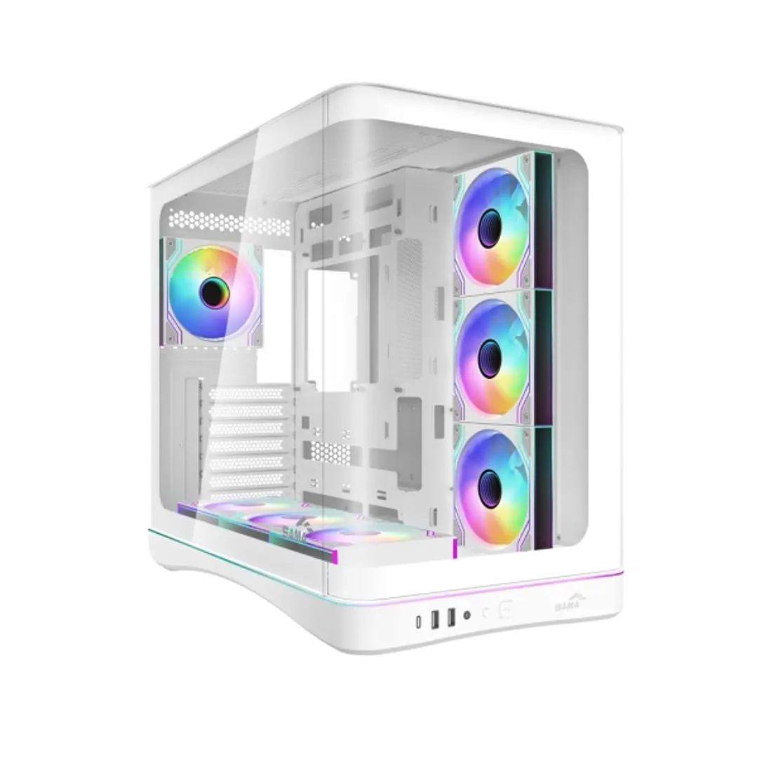 Sama V62 Caja Torre ATX - Lateral Cristal Templado Curvado - 2 x USB-A 3.0, 1 x USB-C 3.2 - 1 x Audio + Micro - 7 Ventiladores ARGB - Color Blanco 1