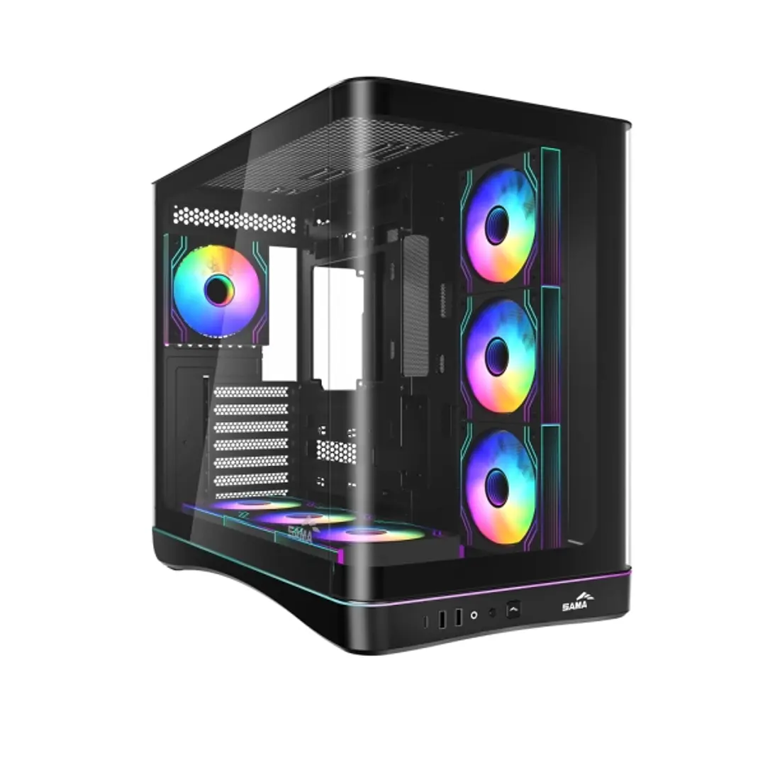 Sama V62 Caja Torre ATX - Lateral Cristal Templado Curvado - 2 x USB-A 3.0, 1 x USB-C 3.2 - 1 x Audio + Micro - 7 Ventiladores ARGB - Color Negro 1