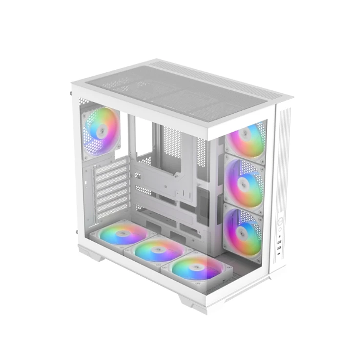 Sama V52 Caja Torre ATX - Lateral Cristal Templado  - 2 x USB-A 3.0, USB-C 3.2 - 1 x Audio + Micro - 7 Ventiladores ARGB - Color Blanco 1