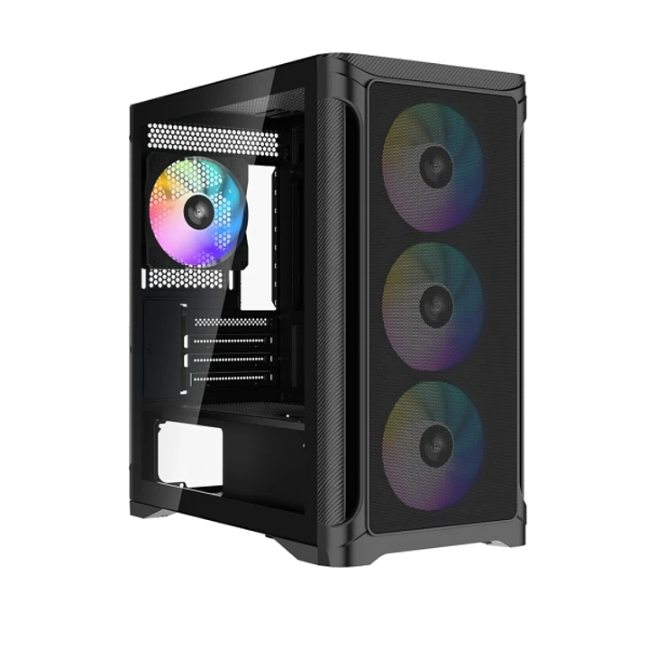 Sama S31 Caja Torre MicroATX - Lateral Cristal Templado - 2 x USB-A 3.0, 1 x USB-C 3.2 - 1 x Audio + Micro - 4 Ventiladores ARGB - Color Negro 1