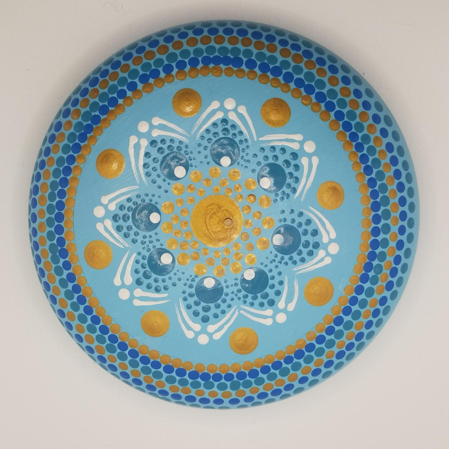 PIEDRA MANDALA FLOR TURQUESA & ORO 15 CM  1