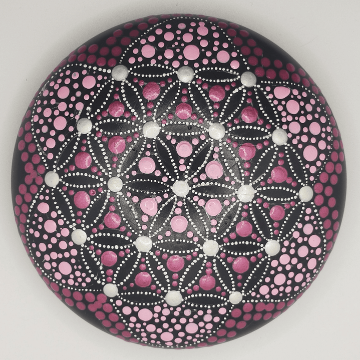 PIEDRA MANDALA SEMILLA DE LA VIDA ROSA 15 CM