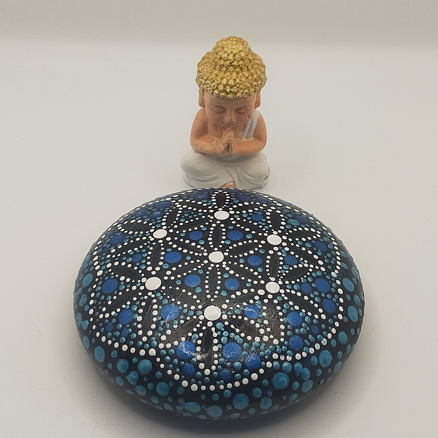 PIEDRA MANDALA FLOR DE LA VIDA AZUL 10 CM